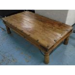 TAKAT TABLE, Chinese style with metal strap's on turned supports, 135cm x 74cm x 40cm H.