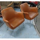 DINING CHAIRS, a set of nine, 1960's, by Stevens, in tanned leatherette.