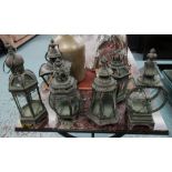 STORM LANTERNS, a set of six, various style and sizes, largest 40cm H.