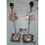 TABLE LAMPS, a pair, in chromed metal finish on stands adjustable heights, 67cm H.