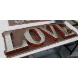 WALL ORNAMENT 'LOVE', with lights, 25cm each letter x 34cm H.