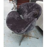 SWAN CHAIR, chrome in crushed grey velvet with swivel seat, 70cm W.