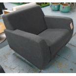 ARMCHAIR, grey felt with tubular metal supports, 98cm x 91cm x 81cm H.