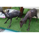 BRONZE 'FAWN' DEER FIGURES, a matching pair, fine modelling and patina, ground fixings attached,