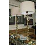 TABLE LAMPS, a pair, in plated twisted metal with shades.
