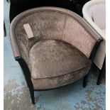 CLUB CHAIR, in beige ribbed fabric on square supports, 73cm W.