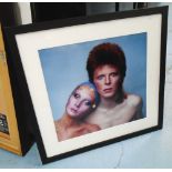 BOWIE AND TWIGGY POSTER, from what became the Pin Ups LP cover 1973, 38cm x 40.5cm, framed.