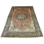 FINE SIGNED SILK QUM CARPET, 308cm x 218cm,