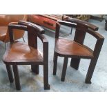 CORNER CHAIRS, a pair, in hardwood on square supports, 69cm W.