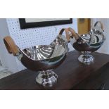 FRUIT BOWLS, a pair, in chromed metal finish, 35cm L.