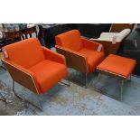 ARMCHAIRS, a pair, in orange felt upholstery by Krueger International,