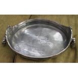 TRAYS, a pair, in plated metal with rope handles, 50cm W.