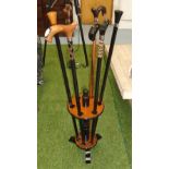 STICK STAND, wooden with six walking canes, 97cm H.