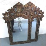 MIRRORS, a pair, Venetian style with ornate top, 103cm x 68cm.