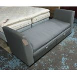 DAYBED, grey upholstery with two drawers to base, 70cm D x 78cm H x 200cm L.