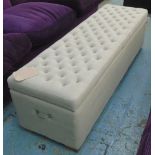 OTTOMAN, in neutral fabric pocketed top with lift up lid, 150cm x 47cm x 42cm H.