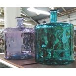 GLASS BOTTLES, Venetian style, two, one purple the other blue, 46cm H.