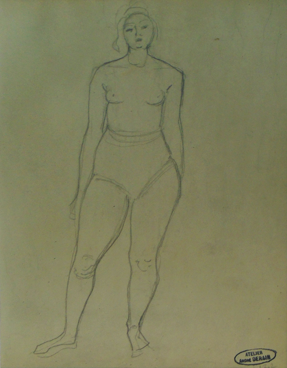 ANDRE DERAIN (French, 1880-1954), 'Facing nude' original pencil drawing on paper,