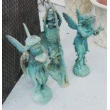 FAIRIES, a set of three, in iron, in a distressed finish, largest 60cm H.