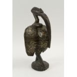 HORNBILL BIRD RELIQUARY, West African, carved wood, copper clad decoration, 27cm H.