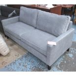 SOFA, two seater, in grey fabric on square supports, 180cm L.