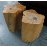 TREE TRUNK OCCASIONAL TABLES, a pair, of naturalistic form.