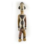 IJO TRIBAL FIGURE, painted and carved wood, 106cm H.