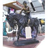 BRONZE, jockey on horse, 60cm x 54cm H.