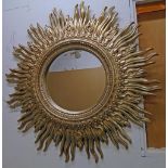 SUNBURST MIRROR, gilt composition with central circular mirror plate and sunburst.