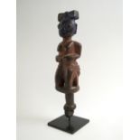 YORUBA POST FIGURE, carved wooden female study with painted finish, 33cm H,