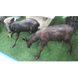 BRONZE 'FAWN' DEER FIGURES, a matching pair, fine modelling ground fixings attached,