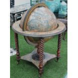 GLOBE COCKTAIL CABINET, in the form of a terrestrial globe with rising lid and fitted interior,