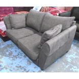 COLLINS AND HAYES SOFA, two seater, brown linen with two scatter cushions and armcaps,