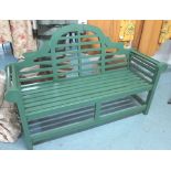 LUTYENS/MARLBOROUGH BENCH, painted with slats on square supports, 163cm L.