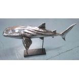 WHALE SHARK, in chromed resin finish on stand, 93cm L.
