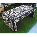 LOW TABLE, faux zebra skin patterned with three drawers below, 110cm x 61cm x 42cm H.