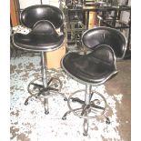 BAR STOOLS, a pair, chrome and black leather with height adjustable swivel seats.