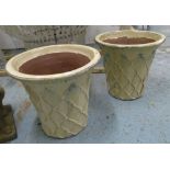 JARDINIERES, a pair, large, in beige earthenware, 49cm diam x 46cm H.