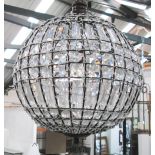 CHANDELIER, globe form with glass inserted drops on a metal frame, 43cm H plus chain.