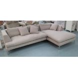 CORNER SOFA, in neutral fabric on chromed metal supports and scatter cushions, 271cm x 176cm.