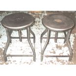 STOOLS, a pair, Industrial design lacquered steel with height adjustable seats,