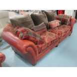 SOFA, in brown leather with kilim style fabric, splits for ease of transportation,