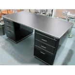 DESK, by Muller, black vinyl top with aluminium edge, 175cm W.