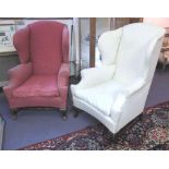 HOWARD & SONS WING ARMCHAIRS, a pair, 20th century mahogany in different upholstery,