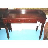 WRITING TABLE, Victorian mahogany with 3/4 gallery and two frieze drawers,