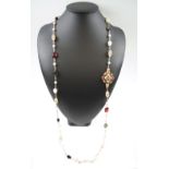 CHANEL PEARL AND BEAD ROPE NECKLACE faux white pearls alternating with faceted coloured beads