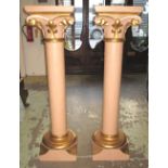COLUMNS, a pair, early 20th century Gothic Revival painted pine and parcel gilt,