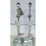 TABLE LAMPS, a pair, in crystal on chromed metal base, 60cm H.