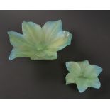 DAUM FLOWER HEAD CENTRE PIECE, shades of green, modelled in two pieces, both etched 'Daum,