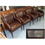 FENDI DINING CHAIRS, a set of four carvers, in brown leather on square supports, 62cm W.